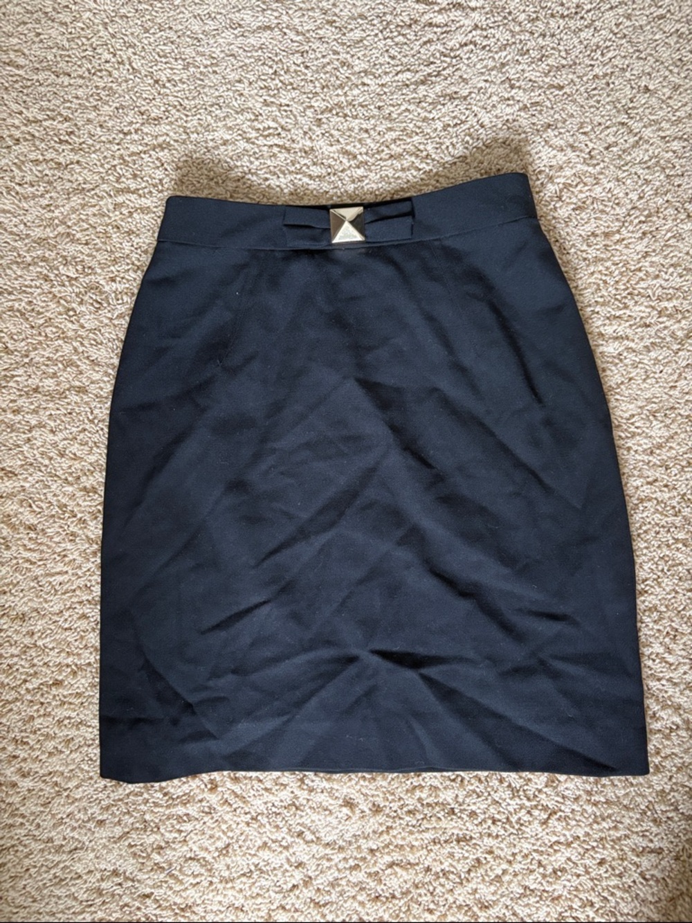 Kate Spade Black Wool Pencil Skirt with Decorative Accent